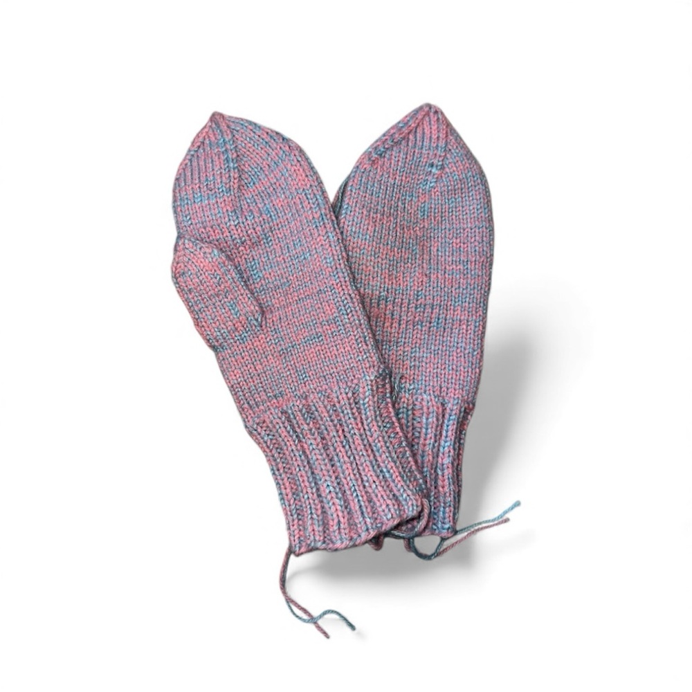 HAND KNIT Baby Pink & Blue Mittens